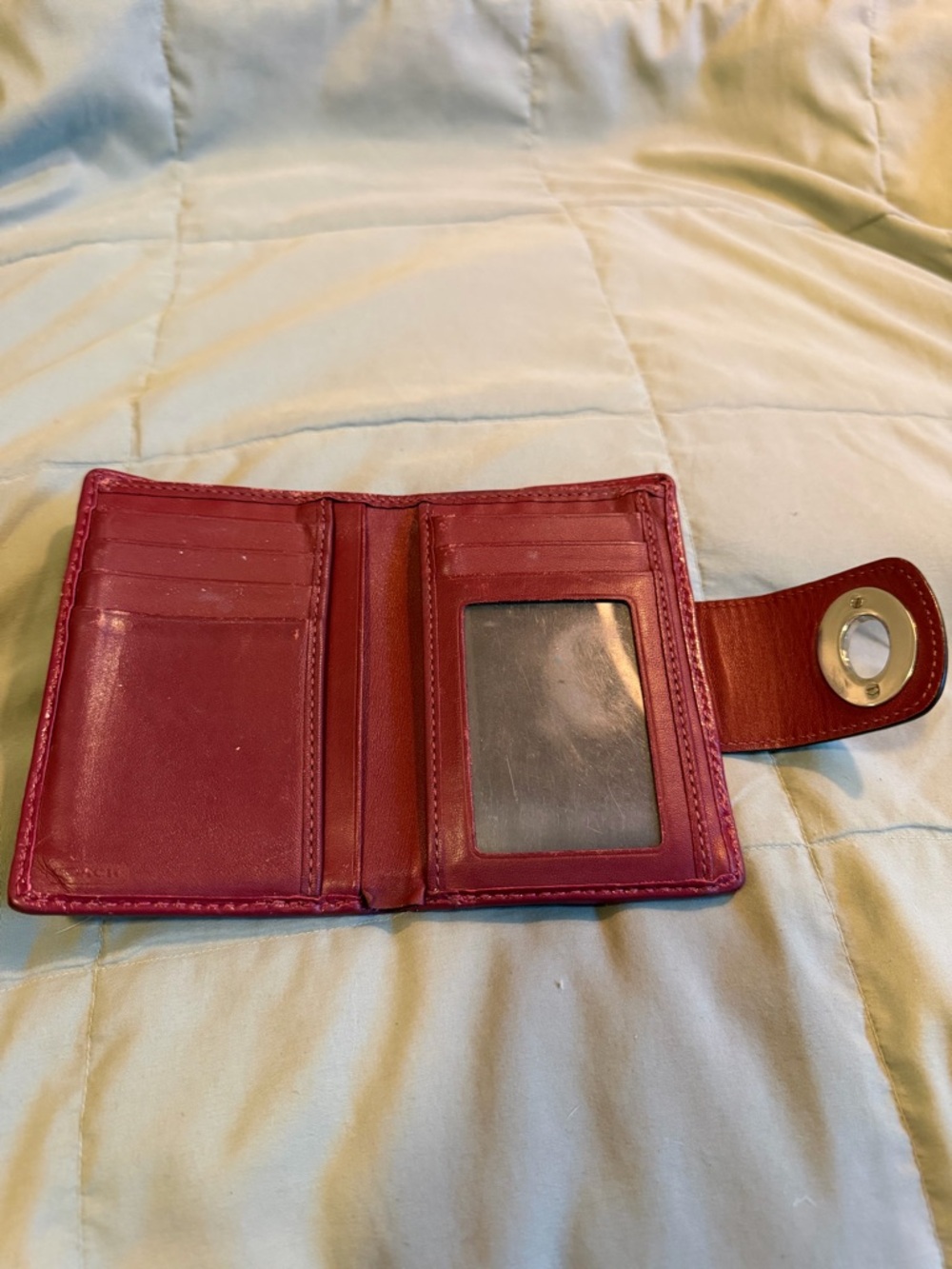 Coach Raspberry Signature Turnlock Card Wallet - Picture 2 of 3